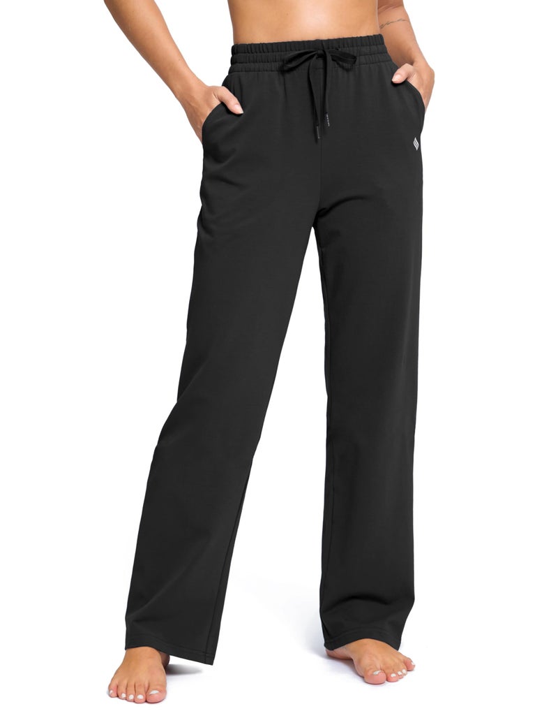 SANTINY 31"/33"/35" Women's Tall Cotton Sweatspants Yoga Lounge Casual Pants Open Bottom Sweat Pants for Women with Pocketsï¼ˆBlack_L33_Mï¼‰ - Image 1