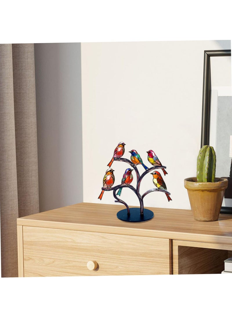 SYOSI - SYOSI Stained Glass Birds Desktop Ornament, 6 Birds Imitation Glass Art Tabletop Decor, Metal Vivid Craft Desktop Ornaments for Home Office Decor, Retro Acrylic Desktop Decoration - Image 1