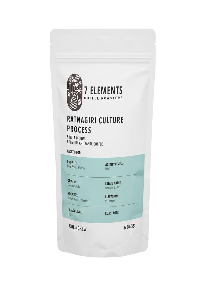 7 Elements Coffee Roasters Ratnagiri Culture Process Cold Brew Bag (Pack of 5) | Light Roast | Freshly Roasted Ground Coffee Bag | Rose, Peach, Hibiscus Flavour Notes - Image 1
