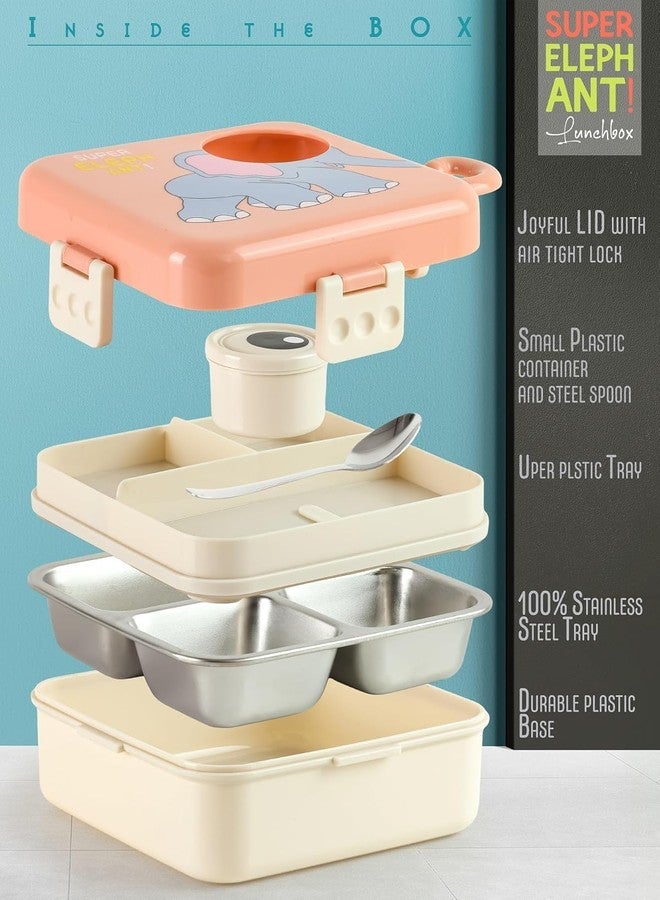TOYTASTIC Pink Kids Lunch Box – Stainless Steel Insulated Tiffin for School with Spoon, BPA-Free | Leak-Resistant Bento Box with Tray & Container | 800 ml (Pink, Super Elephant) - Image 4