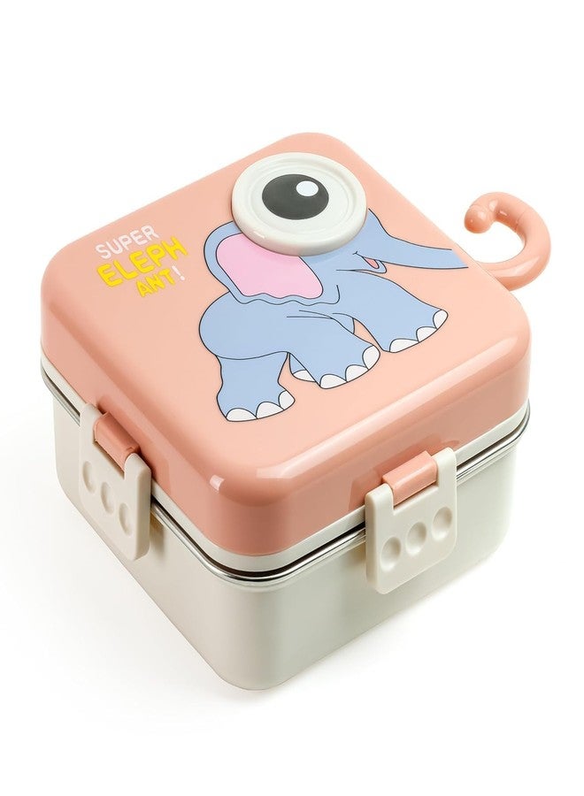 TOYTASTIC Pink Kids Lunch Box – Stainless Steel Insulated Tiffin for School with Spoon, BPA-Free | Leak-Resistant Bento Box with Tray & Container | 800 ml (Pink, Super Elephant) - Image 5