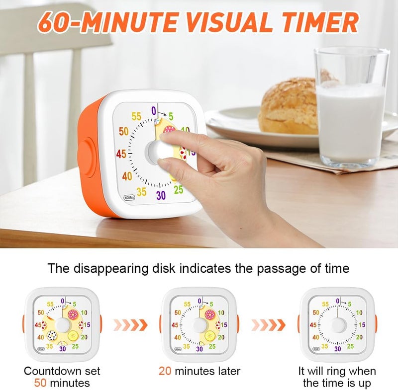 hotut 60 Minute Visual Timer for Kids,Visual Countdown Timer Clock Kids,Kids Desk Management Tools with Donut Pattern and Non-Ticking for Classroom,Home,Kitchen,Office - Image 4