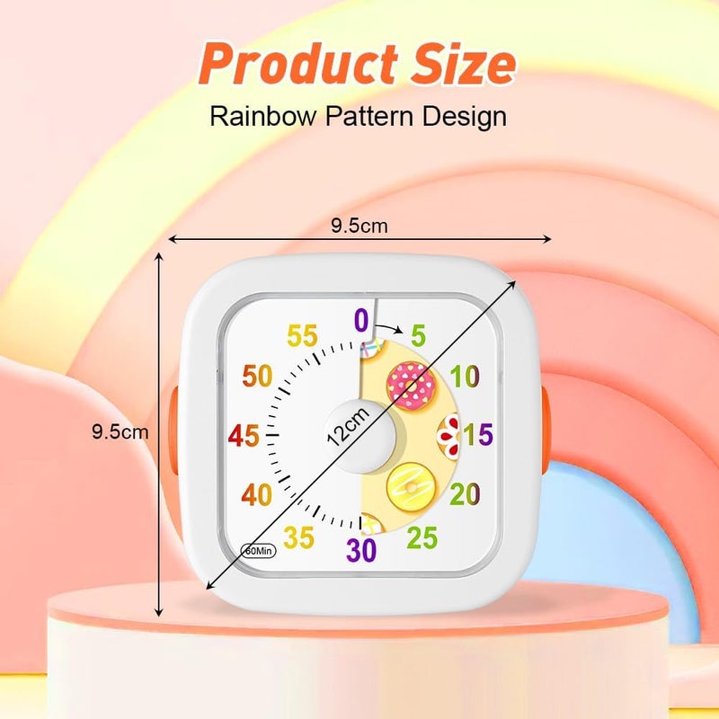 hotut 60 Minute Visual Timer for Kids,Visual Countdown Timer Clock Kids,Kids Desk Management Tools with Donut Pattern and Non-Ticking for Classroom,Home,Kitchen,Office - Image 2