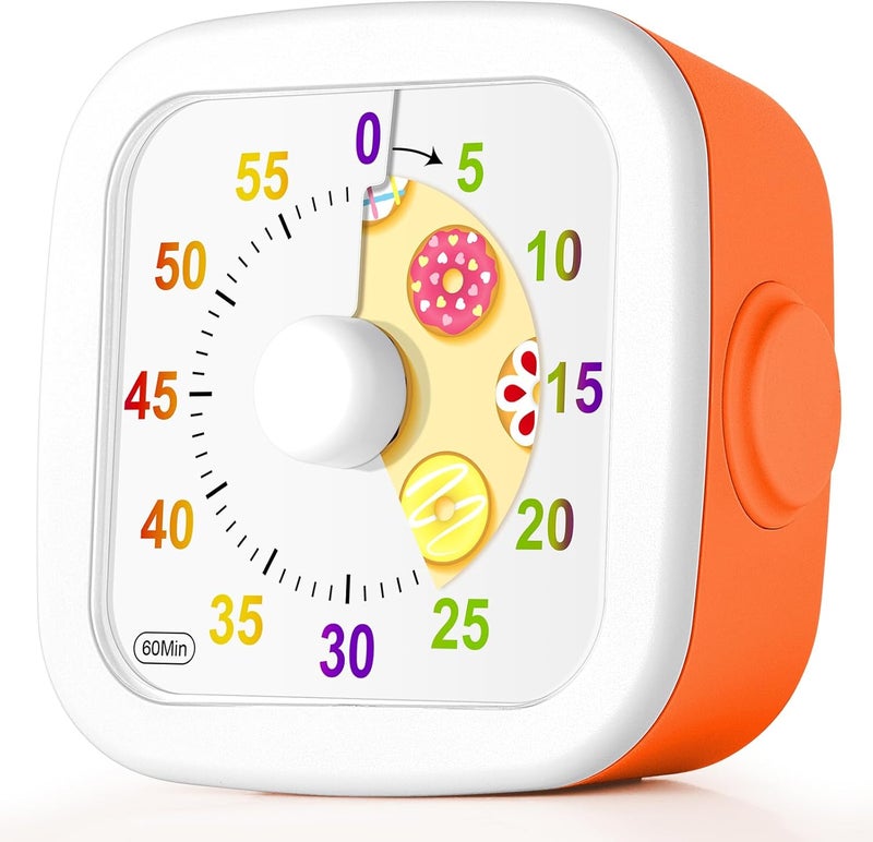 hotut 60 Minute Visual Timer for Kids,Visual Countdown Timer Clock Kids,Kids Desk Management Tools with Donut Pattern and Non-Ticking for Classroom,Home,Kitchen,Office - Image 1