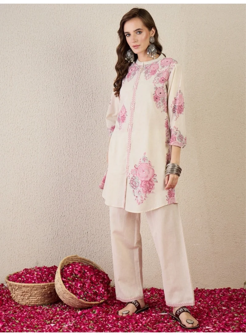Ameya  White-printed-pure-cotton-a-line-kurta-sets for Women | Best Price UAE