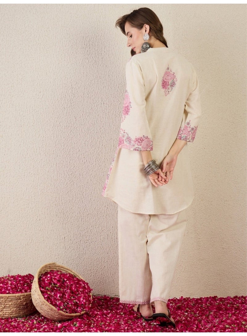 Ameya White-printed-pure-cotton-a-line-kurta-sets - Image 3