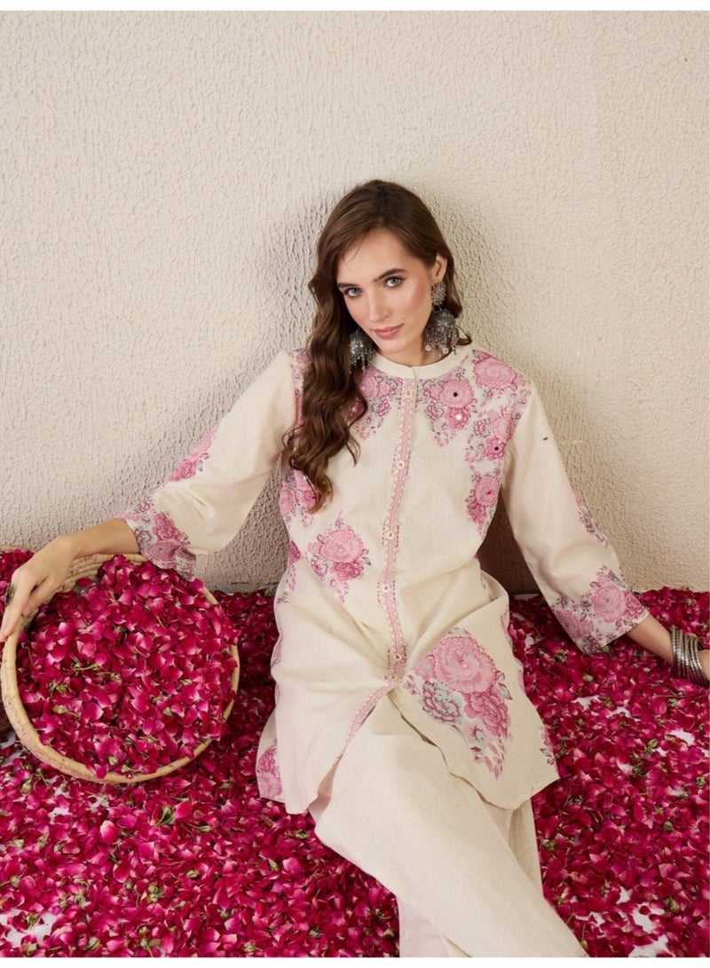 Ameya White-printed-pure-cotton-a-line-kurta-sets - Image 2