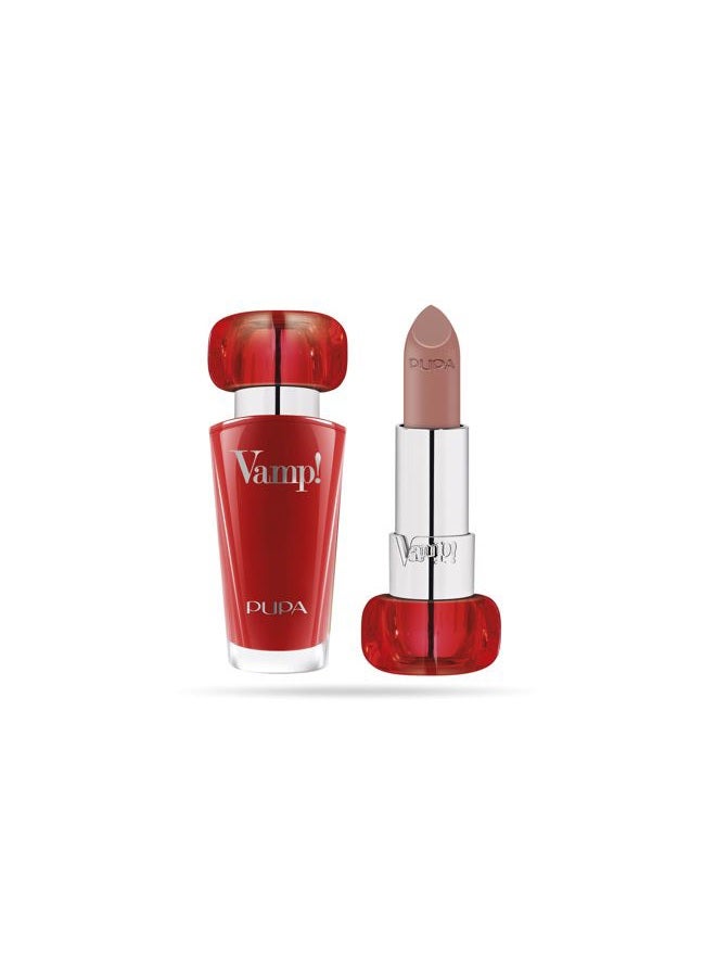 PUPA Vamp! Extreme Colour Lipstick With Plumping Treatment - For Fuller, Defined Lips - Adds Incredible, Deep Color To Lips - Soft Texture Adheres Perfectly - 101 Warm Nude - 0.123 Oz - Image 1