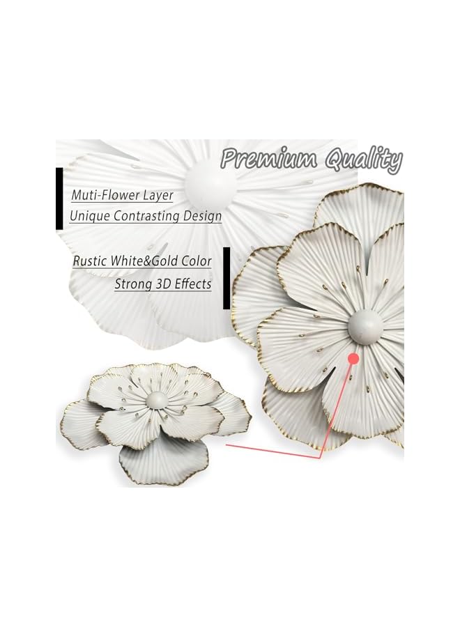 The Bros Metal Flower Wall Art Decor, 9" Rustic Modern Floral Sculpture, Distressed Iron Wall Hanging Home Decoration Accent Artworks for Indoor Kitchen Bedroom Living Office Outdoor Garden Patio (35B-White) - Image 2