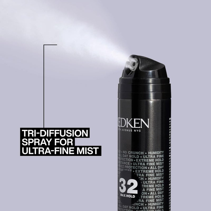 Redken Max Hold Hairspray 32 | Extreme Maximum High Hold Hairspray | Long-Lasting Lift & Body | All-Day Style Control | Dry Finish | 24 Hour Humidity Resistance | | For All Hair Types | 9 Oz - Image 4
