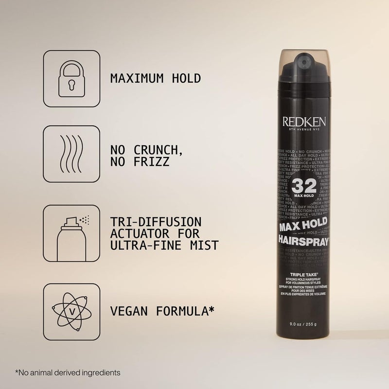 Redken Max Hold Hairspray 32 | Extreme Maximum High Hold Hairspray | Long-Lasting Lift & Body | All-Day Style Control | Dry Finish | 24 Hour Humidity Resistance | | For All Hair Types | 9 Oz - Image 2