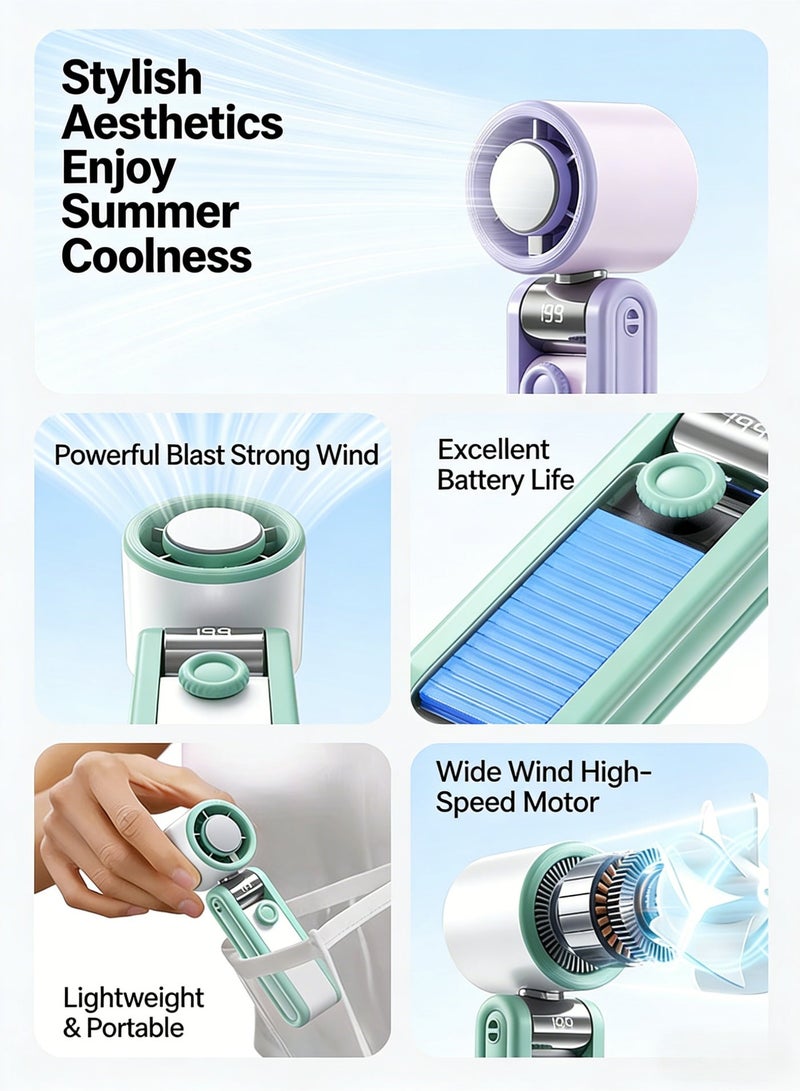 BESTPEAK Portable Fan, Strong Wind Air Cooler Fan Small, Ice Cold Hand Fan, Handheld Fan, Mini Folding Table Fan, Neck Fan with 199 Speeds, 5500mAh Battery Handheld Portable Fan - Image 2