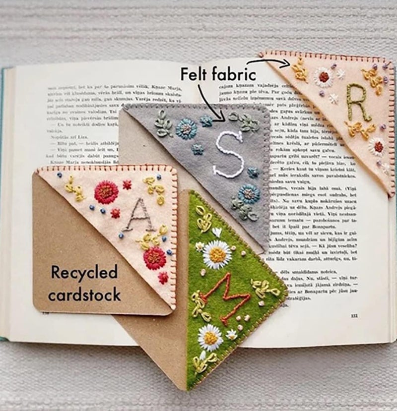 woobles Personalized Hand Embroidered Corner Bookmark,Handmade Custom Letter Bookmark,Felt Triangle Bookmark,Hands Bookmark,Hand Stitched Felt Corner Letter Bookmark (Summer,K) Summer K - Image 4