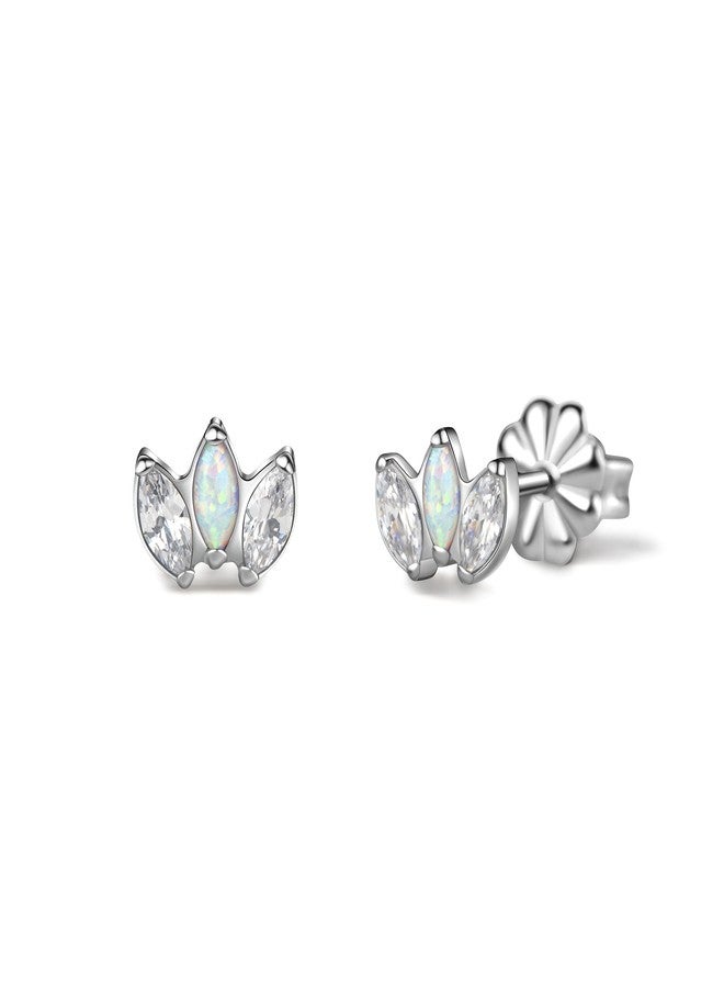 limerencia Hypoallergenic G23 Pure Titanium Earrings | Crown Cubic Zirconia | F136 Implant Grade Piercing Studs| Suitable for Sensitive Ears Delicate Jewelry (White Opal + White CZ) - Image 1