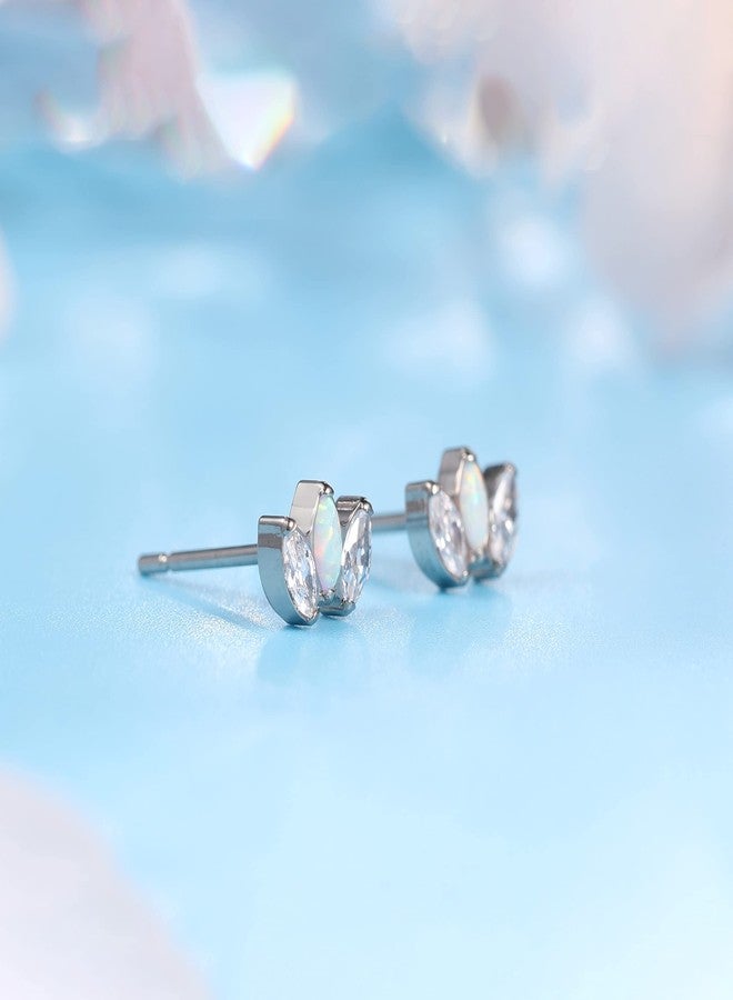 limerencia Hypoallergenic G23 Pure Titanium Earrings | Crown Cubic Zirconia | F136 Implant Grade Piercing Studs| Suitable for Sensitive Ears Delicate Jewelry (White Opal + White CZ) - Image 5