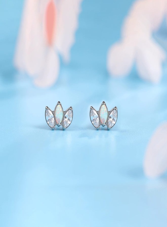 limerencia Hypoallergenic G23 Pure Titanium Earrings | Crown Cubic Zirconia | F136 Implant Grade Piercing Studs| Suitable for Sensitive Ears Delicate Jewelry (White Opal + White CZ) - Image 4