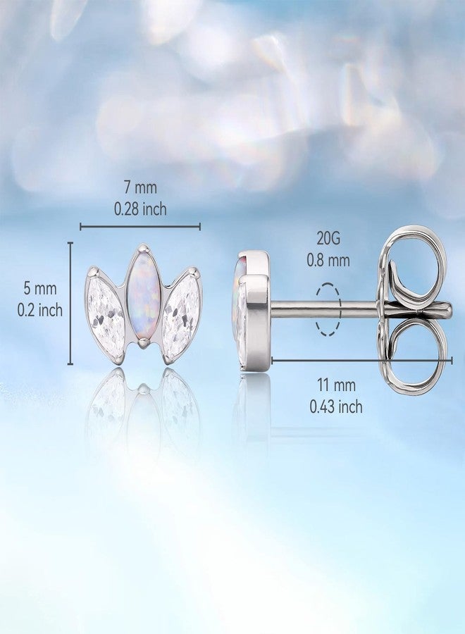 limerencia Hypoallergenic G23 Pure Titanium Earrings | Crown Cubic Zirconia | F136 Implant Grade Piercing Studs| Suitable for Sensitive Ears Delicate Jewelry (White Opal + White CZ) - Image 3