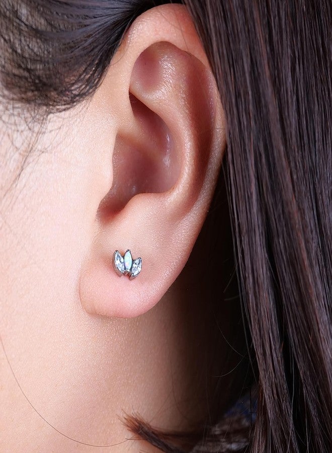 limerencia Hypoallergenic G23 Pure Titanium Earrings | Crown Cubic Zirconia | F136 Implant Grade Piercing Studs| Suitable for Sensitive Ears Delicate Jewelry (White Opal + White CZ) - Image 2