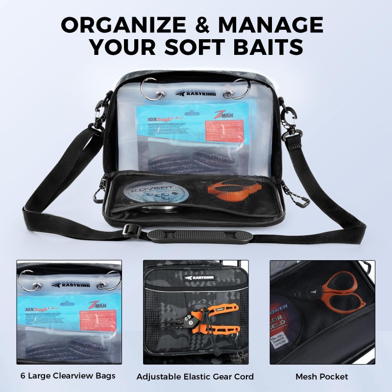 KastKing BaitSpace Detachable Bait Binder Tackle Bag â€“ Large Clear Sleeves, Durable 900D Water-resistant Fabric, Soft Plastic Bait Storage For Hooks, Sinkers & Fishing Accessories - Image 2