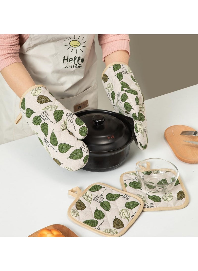 Arabest Thickened Kitchen Oven Mitts, Baking and Cooking Heat Resistant Mitts , Cotton and Linen Microwave Mitts, Heat Resistant Oven Mitts for Cooking, Baking and Grilling (Leaf 4 Piece Set)  - Image 2