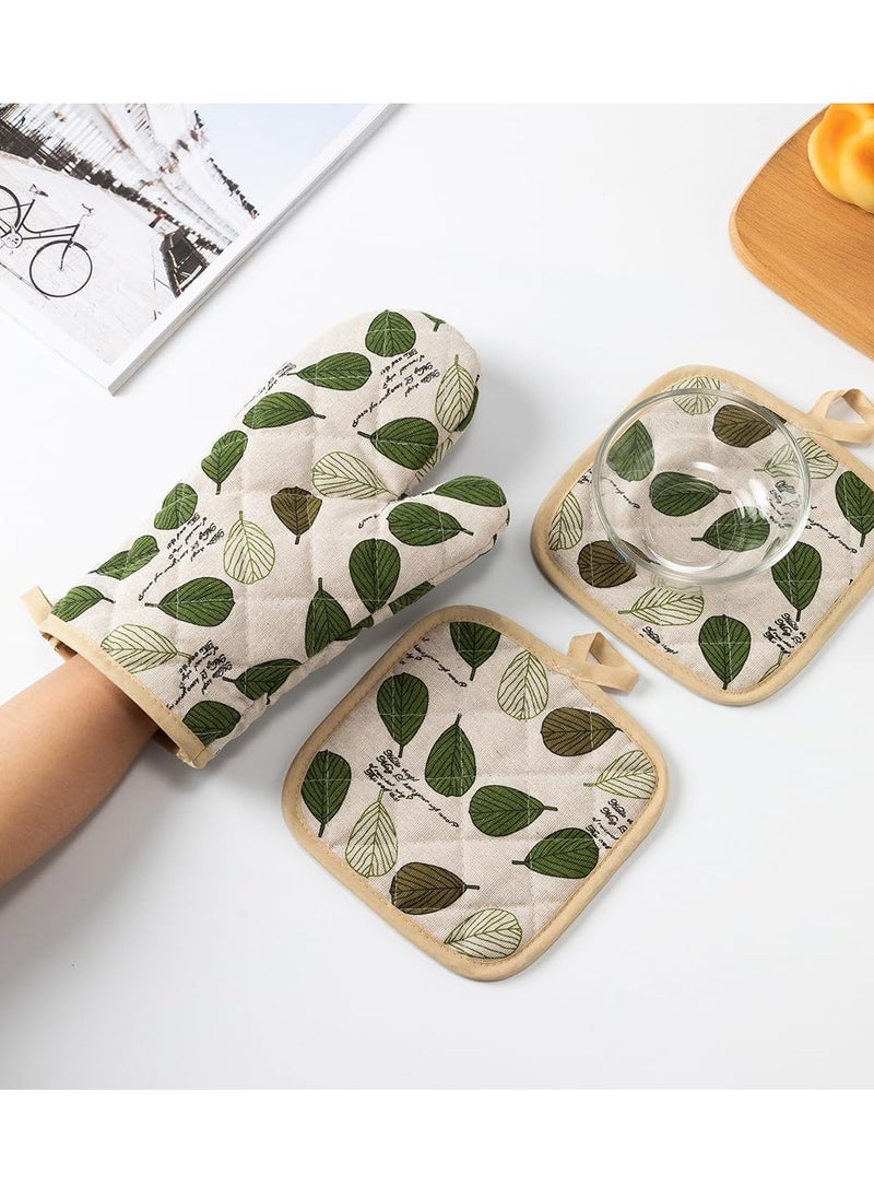 Arabest Thickened Kitchen Oven Mitts, Baking and Cooking Heat Resistant Mitts , Cotton and Linen Microwave Mitts, Heat Resistant Oven Mitts for Cooking, Baking and Grilling (Leaf 4 Piece Set)  - Image 3