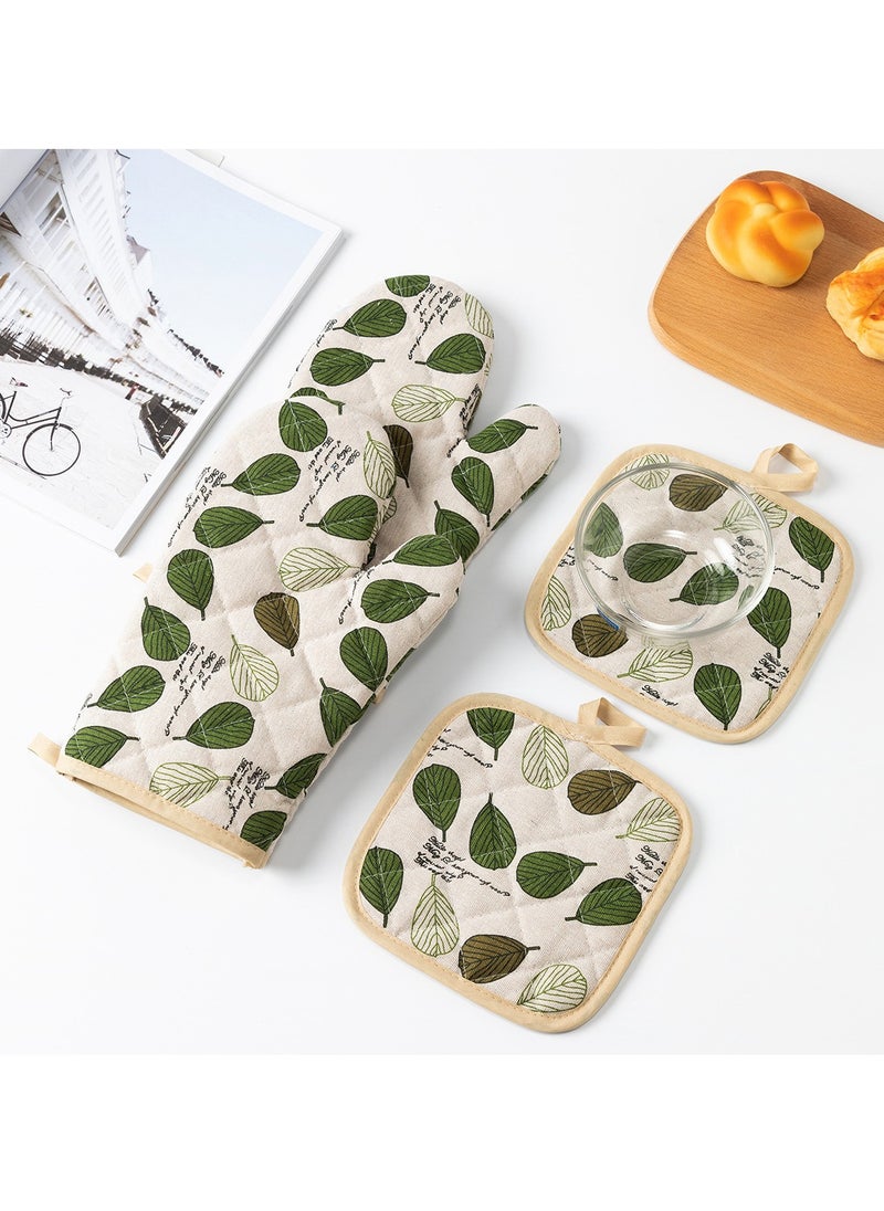 Arabest Thickened Kitchen Oven Mitts, Baking and Cooking Heat Resistant Mitts , Cotton and Linen Microwave Mitts, Heat Resistant Oven Mitts for Cooking, Baking and Grilling (Leaf 4 Piece Set)  - Image 1