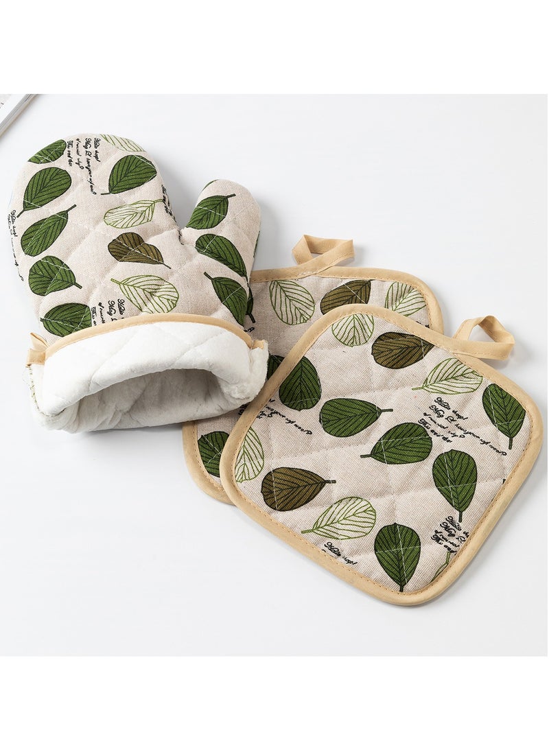 Arabest Thickened Kitchen Oven Mitts, Baking and Cooking Heat Resistant Mitts , Cotton and Linen Microwave Mitts, Heat Resistant Oven Mitts for Cooking, Baking and Grilling (Leaf 4 Piece Set)  - Image 4