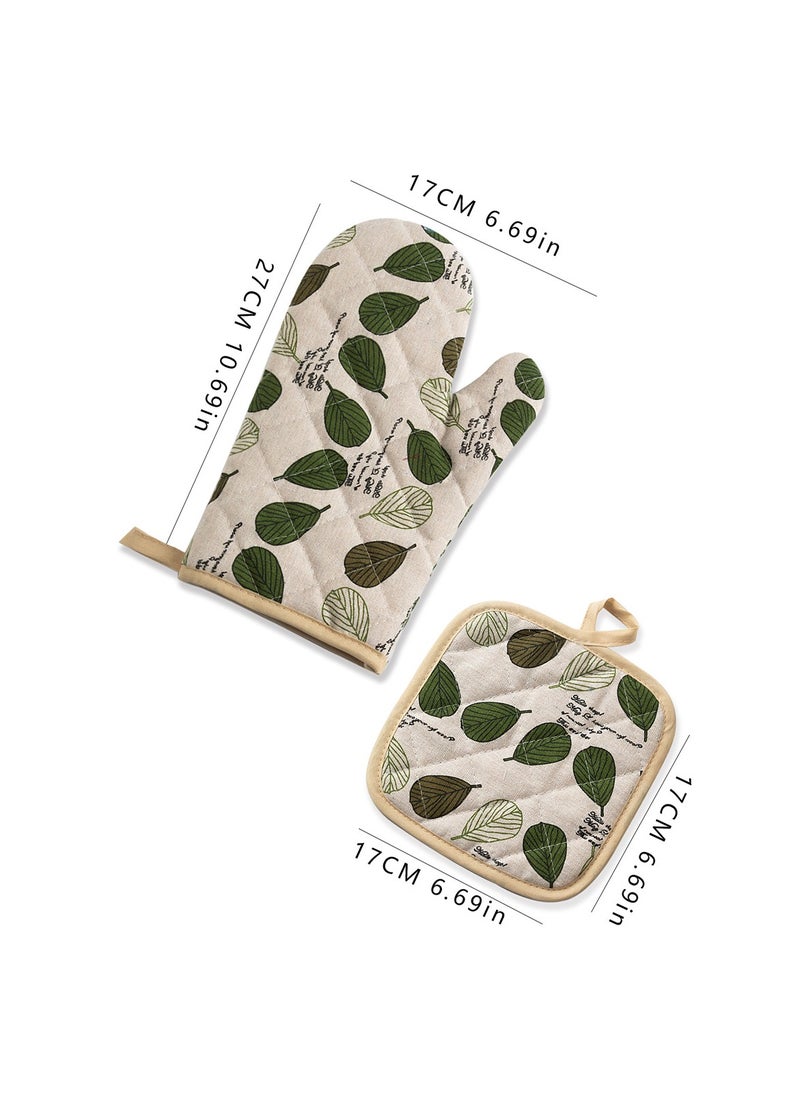 Arabest Thickened Kitchen Oven Mitts, Baking and Cooking Heat Resistant Mitts , Cotton and Linen Microwave Mitts, Heat Resistant Oven Mitts for Cooking, Baking and Grilling (Leaf 4 Piece Set)  - Image 5