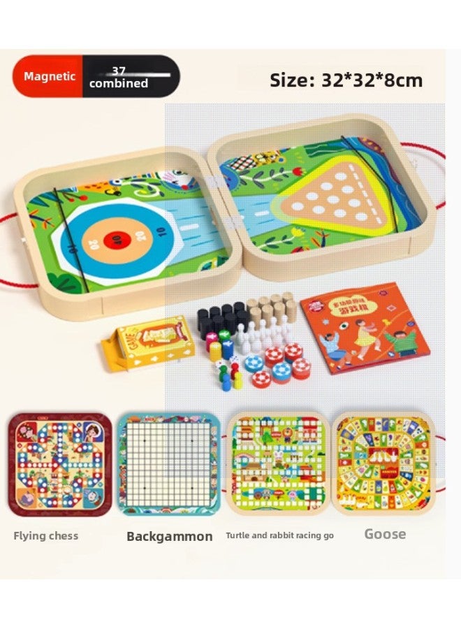 Wooden Multifunctional Chessboard Checkers Flying Chess Gobang All-in-One Table Game Parent-Child Interactive Children's Educational Toys