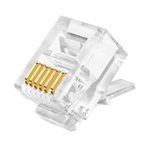 XANHAM RJ12 6P6C Connectors(50 Pieces Pack) 6 Pin Telephone Line Cable Wire Male Plug, AV00304 - Image 1