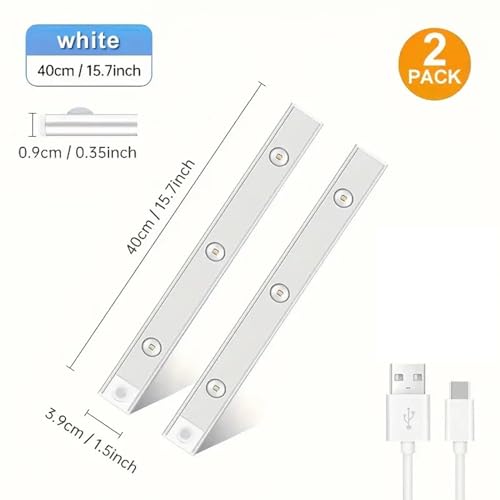 GITGRNTH (Pack of 2, White Motion Sensor Under Cabinet Light, 40 cm,1200 mAh Battery, 3 Dimmable LED Color Modes (Warm/Neutral/Cool White), USB Rechargeable Closet Lamp Wireless Light - Image 2