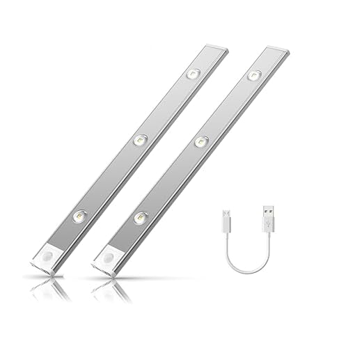 GITGRNTH (Pack of 2, White Motion Sensor Under Cabinet Light, 40 cm,1200 mAh Battery, 3 Dimmable LED Color Modes (Warm/Neutral/Cool White), USB Rechargeable Closet Lamp Wireless Light - Image 1