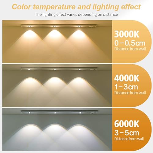 GITGRNTH (Pack of 2, White Motion Sensor Under Cabinet Light, 40 cm,1200 mAh Battery, 3 Dimmable LED Color Modes (Warm/Neutral/Cool White), USB Rechargeable Closet Lamp Wireless Light - Image 5