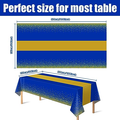 OHOME 4 Pack Disposable Plastic Table Cloths for Parties,Royal Blue and Gold Rectangle Table Covers for Graduation Wedding Birthday Fathers Day Decorations | Christmas Decorations 54" x 108" - Image 3