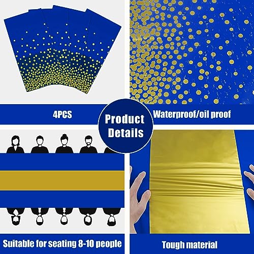 OHOME 4 Pack Disposable Plastic Table Cloths for Parties,Royal Blue and Gold Rectangle Table Covers for Graduation Wedding Birthday Fathers Day Decorations | Christmas Decorations 54" x 108" - Image 5