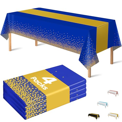 OHOME 4 Pack Disposable Plastic Table Cloths for Parties,Royal Blue and Gold Rectangle Table Covers for Graduation Wedding Birthday Fathers Day Decorations | Christmas Decorations 54" x 108" - Image 1