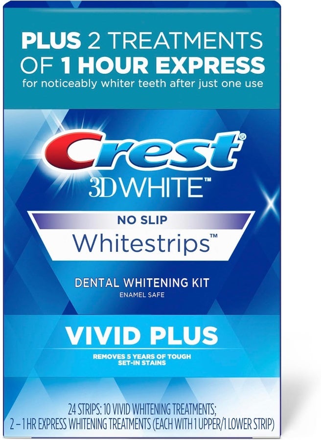 Crest 3D Whitestrips, Vivid Plus, Teeth Whitening Strip Kit, 24 Count (Pack of 1) - Image 1