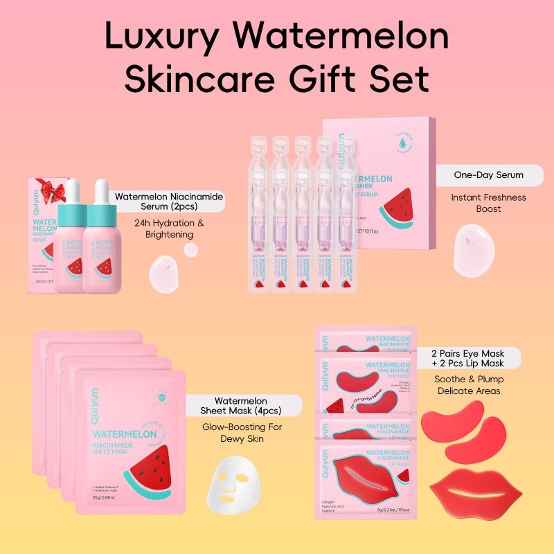 QUIYUM Pink Watermelon & Niacinamide Gift Set for Glow Skin -Hydrating, Firming, and Radiance-Boosting Skincare Set for Women & Girls | With Watermelon Extract B5, CICA, Hyaluronic Acid &Collagen - Image 3