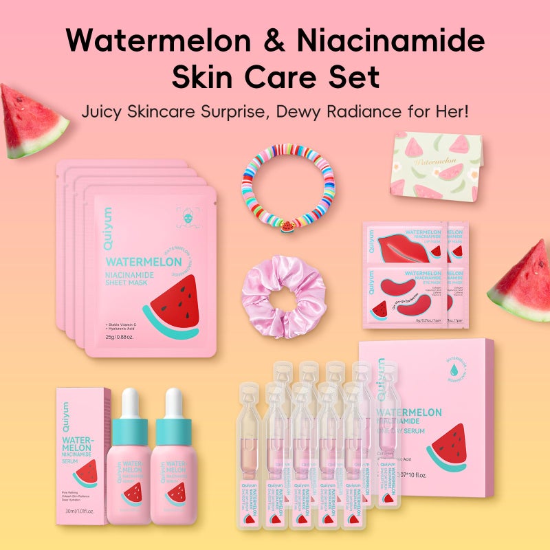 QUIYUM Pink Watermelon & Niacinamide Gift Set for Glow Skin -Hydrating, Firming, and Radiance-Boosting Skincare Set for Women & Girls | With Watermelon Extract B5, CICA, Hyaluronic Acid &Collagen - Image 2