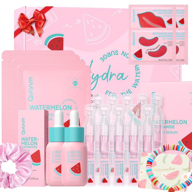 QUIYUM Pink Watermelon & Niacinamide Gift Set for Glow Skin -Hydrating, Firming, and Radiance-Boosting Skincare Set for Women & Girls | With Watermelon Extract B5, CICA, Hyaluronic Acid &Collagen - Image 1