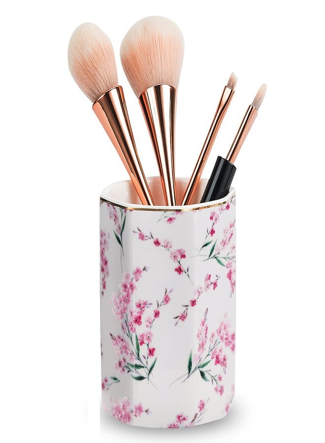 LEAZUL Pen Holder Stand for Desk Floral Pattern Pencil Cup for Girls Kids Durable Ceramic Desk Organizer Makeup Brush Holder for Office Classroom Home Pink Flowers - Image 5