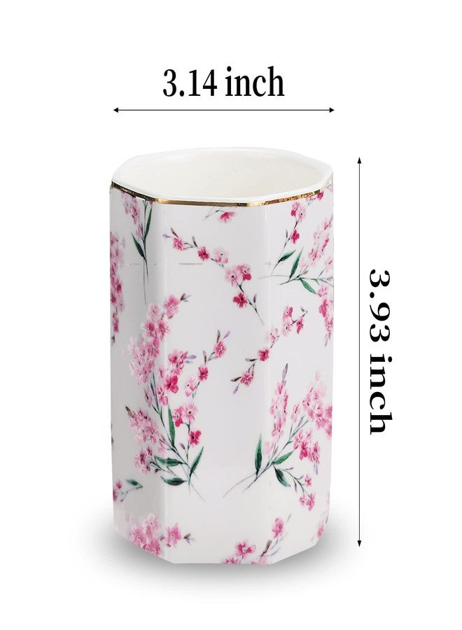 LEAZUL Pen Holder Stand for Desk Floral Pattern Pencil Cup for Girls Kids Durable Ceramic Desk Organizer Makeup Brush Holder for Office Classroom Home Pink Flowers - Image 4