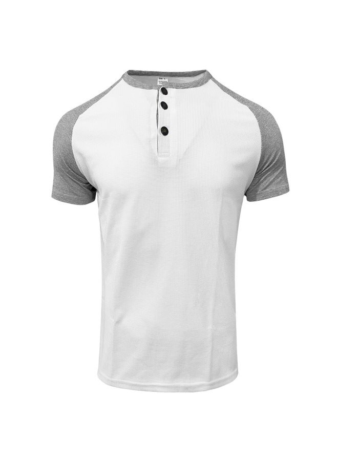 Summer New Men's Color-block Raglan Henley Neck Short-sleeve Top European And American Casual Waffle Knit T-shirt