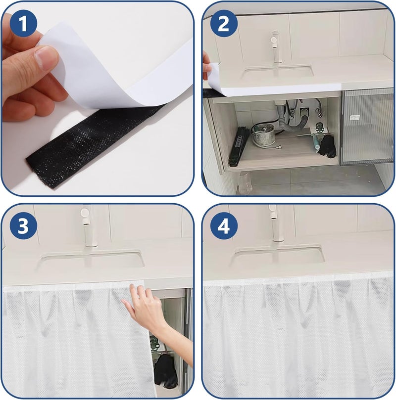 Waterproof floor-type sink curtain non-perforated self-adhesive 55 x 32 inch white sink curtain - Image 5