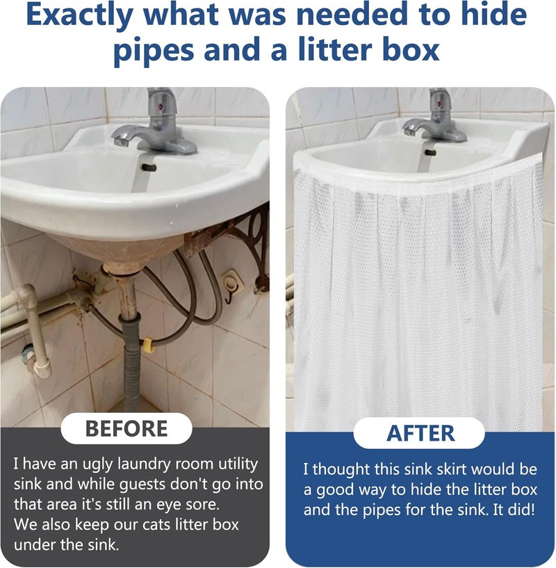 Waterproof floor-type sink curtain non-perforated self-adhesive 55 x 32 inch white sink curtain - Image 3