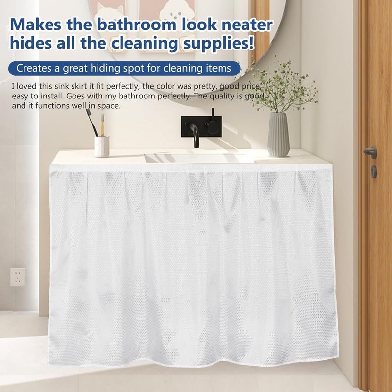 Waterproof floor-type sink curtain non-perforated self-adhesive 55 x 32 inch white sink curtain - Image 4