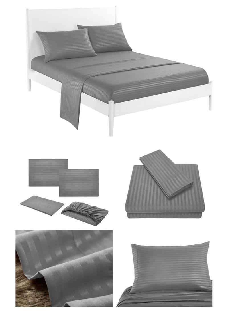 QBED Elastic Stripe Cotton Sateen High Quality Sheet (QBED) (120 * 200 * 30 CM, Grey)  - Image 3
