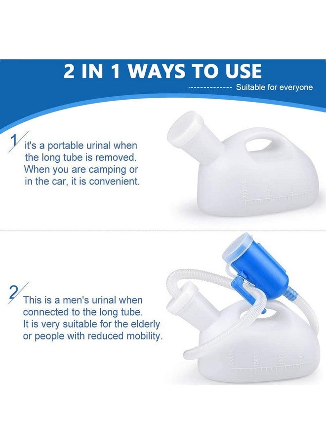 Hannea مجمع البول HANNEA® للرجال، وعاء بول سعة 2000 مل مع أنبوب بطول 5.2 قدم، زجاجة بول خارجية قابلة لإعادة الاستخدام ومضادة للتسرب، إبريق بول للرجال للرحلات والسيارات والتخييم للأطفال والبالغين - Image 3