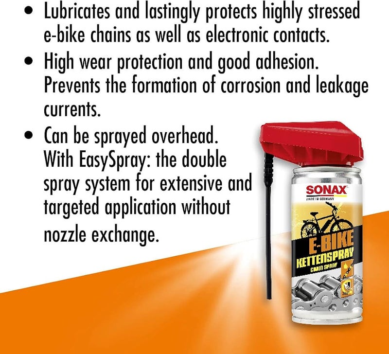 سوناكس 1 SONAX رذاذ سلسلة الدراجة الكهربائية مع Easyspray (100 مل) - ينظف ويحمي ويشحم. قدرة اختراق ممتازة. يقلل التآكل ويحمي من الصدأ رقم الصنف 08721000 - Image 1