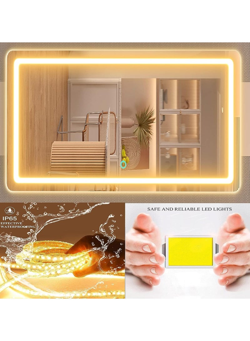 فيبارتي مرآة زينة LED مع تحكم باللمس ، مرآة مكياج كبيرة مقاس 32 × 23 بوصة ، ضوء قابل للتعتيم ب 3 ألوان ، شحن USB ، وعدسة مكبرة (ذهب)  - Image 5
